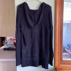 Black Woven Hooded Cardigan Sweater — Pink Rose, M